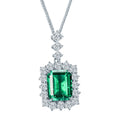 Messi Jewelry MSN-528 18k White Gold Emerald Cut Lab Grown Emerald Pendant Necklace