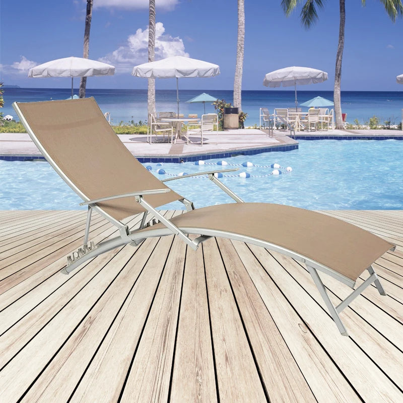 Modern Leisure Aluminum Frame Outdoor Beach Chair Easy-to-Clean Folding Sun Lounger for Pool Seaside Garden Park Hotel Use MegaBDM