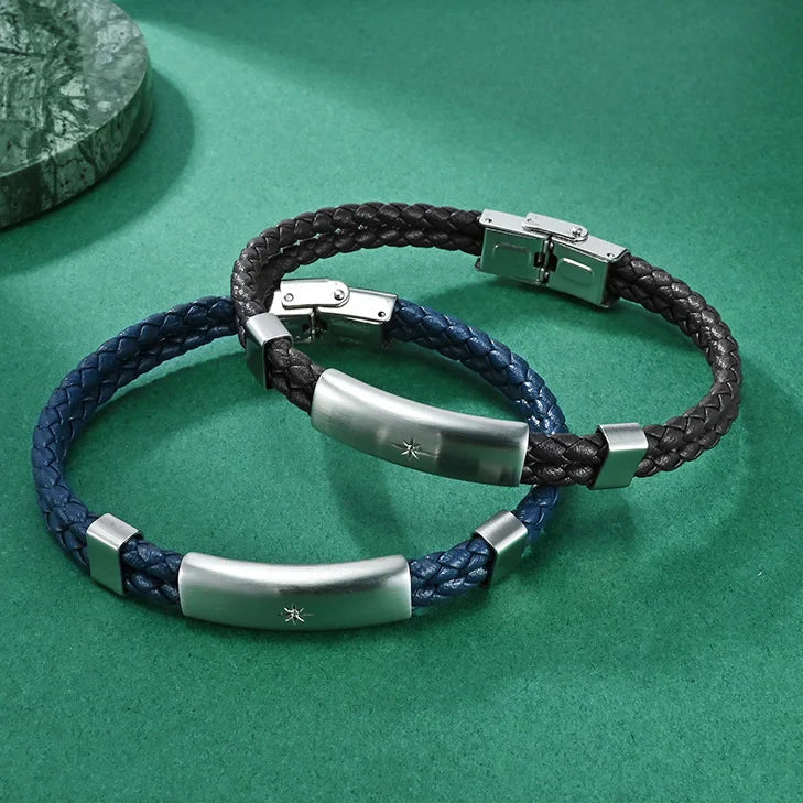 Simple Twists Woven Genuine Leather Bracelet Titanium Steel Accessories Buckle Mens Jewelry Leather Bracelet & Bangle