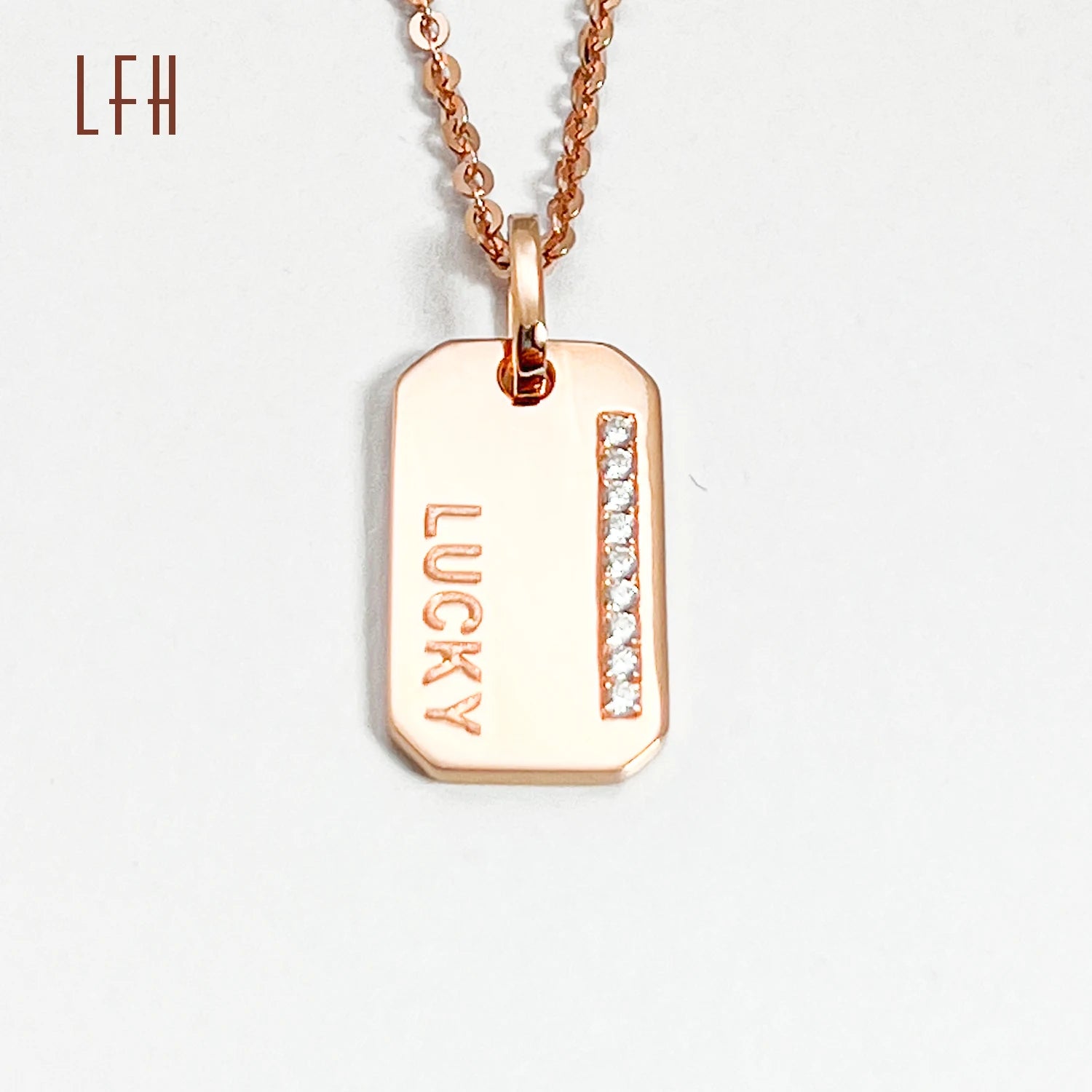 LFH Gold Bar Pendant Bullion Shape Customized Engraved Name Pendant Necklaces Real Gold Jewelry 18k with Certificate