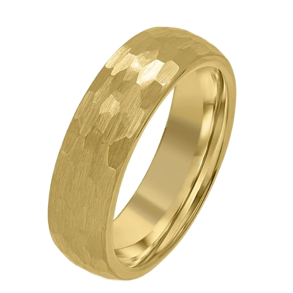 POYA 6mm Gold Hammered Tungsten Carbide Ring Unisex Classic Mens Womens Wedding Engagement Anniversary Gift
