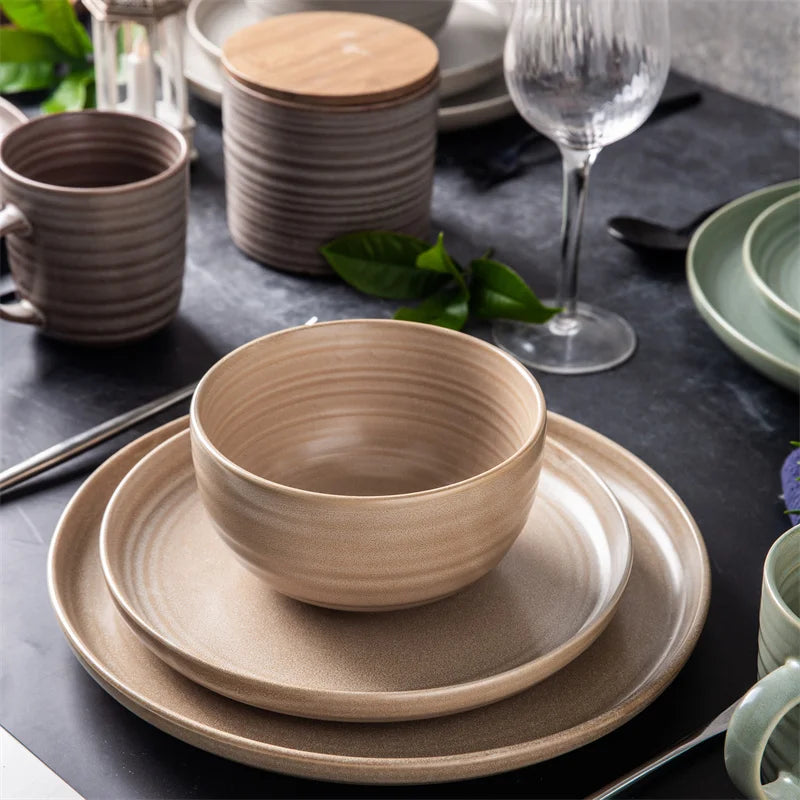 Custom Nordic Matte Reactive Glaze Ceramic Ramen Soup Bowl Stoneware Rice Bowls Pottery Cereal Set