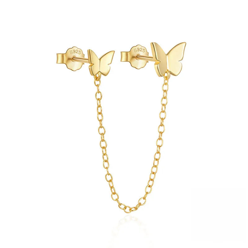 1 Piece 925 Sterling Silver Fashion Double Butterfly Drop Earrings for Women Jewelry