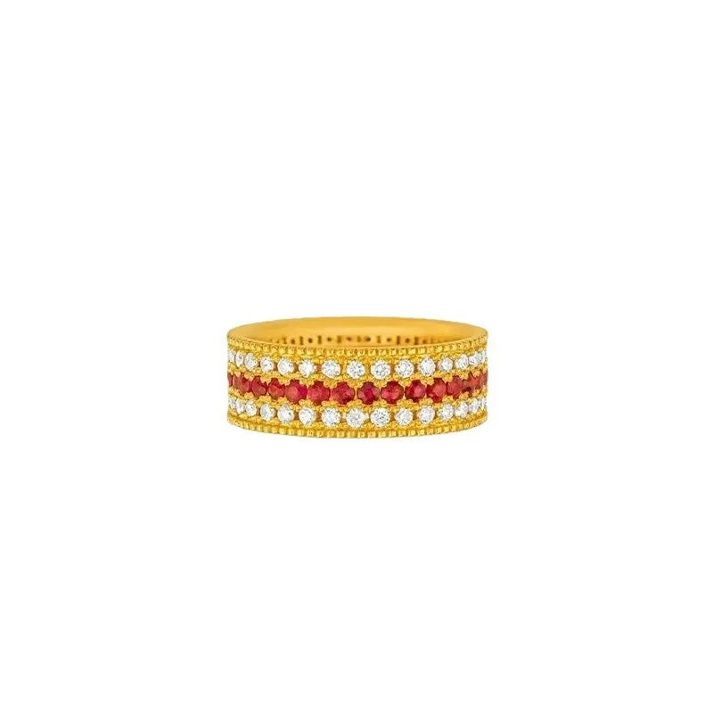 Aimgal NGTC Certified AU750 18K Solid Gold Three-Row Moissanite Ring: Hollow 3D Hard Gold Craft Exquisite Retro Fine Jewelry