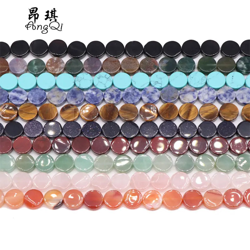 Wholesale 10mm Gemstone Beads Round Flat Natural Tiger Eye Stone/Crystal/Agate Loose Beads for Jewelry Making Bracelet