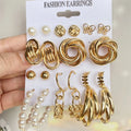 VKME Punk Fashion Acrylic Pearl Crystal Gold Hoop Earrings Set Oversize Metal Circle Butterfly Heart Flower Earring for Women
