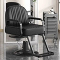 All Black Leather Chair Salon Styling Chair Hairdressing Chairs With Chrome Base