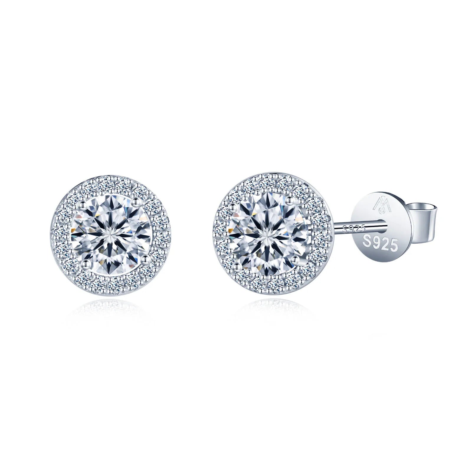 Hot Selling Hip Hop Style 6.5MM 925 Silver Halo Design 1 Carat Moissanite Diamond Stud Earrings