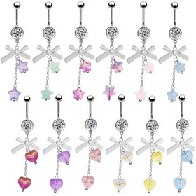 Gaby Wholesale Custom Heart Surgical Stainless Steel Belly Button Rings Navel Piercing Ombligo Jewelry with Bow