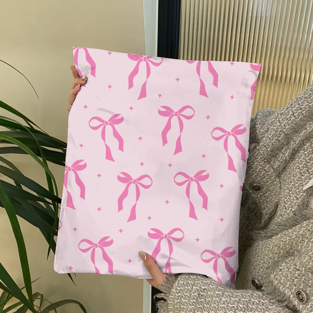 Eco-friendly Pink Bow Poly Mailer Polymailers Shipping Bags Waterproof Postage Courier Bag