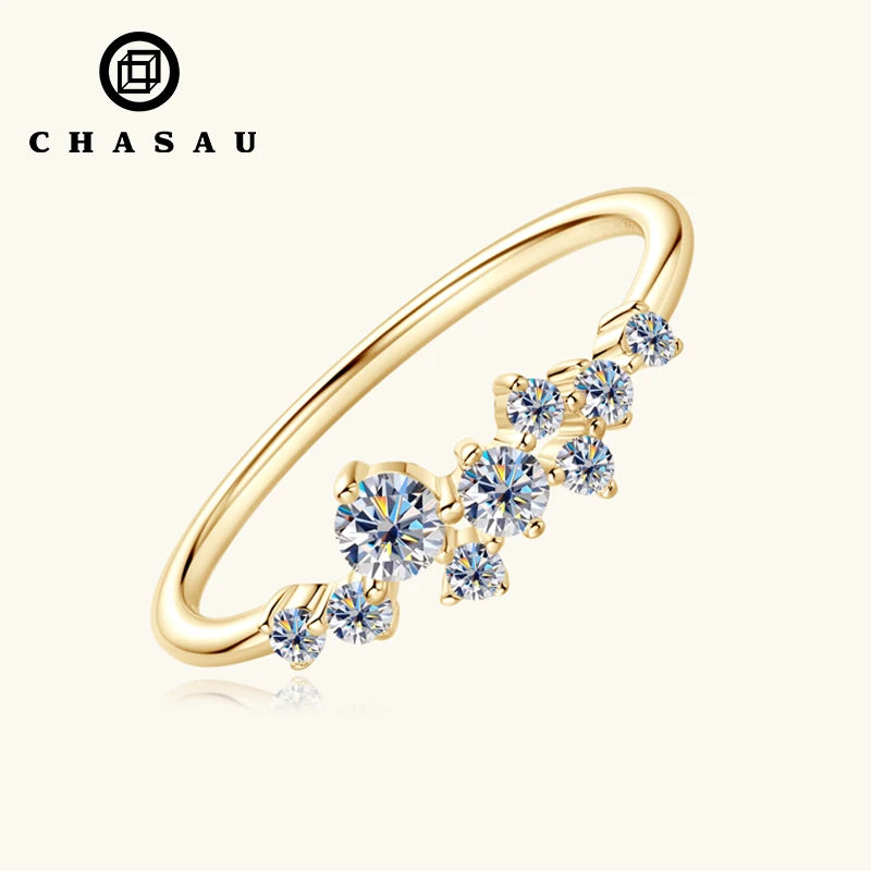 Classic Shinny Fine Jewelry 14K Gold Plated 925 Sterling Silver Moissanite Wedding Bands Cluster Ring for Women