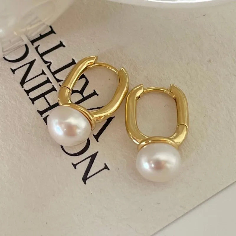 Melynn U Shape Freshwater Pearl Hoop Earrings 925 Gold Plated Sterling Silver Vintage Earrings Natural Pearl Earring