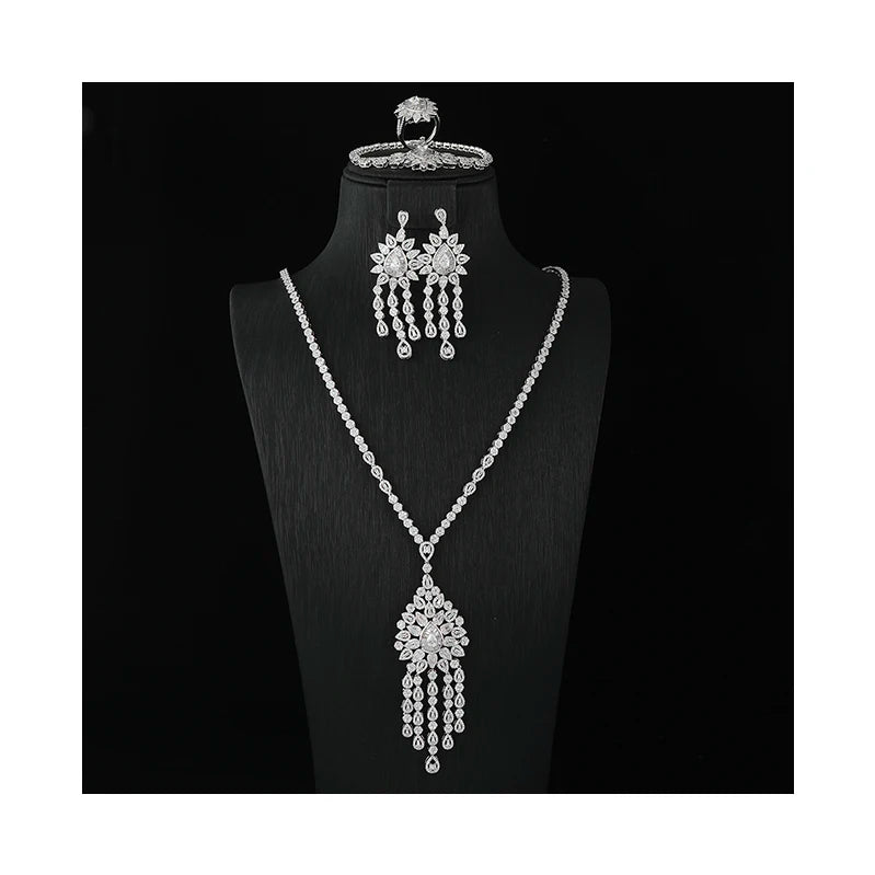 Factory Manufacturer High Quality Bridal Wedding Zirconia Ladies 4 Piece Luxury Jewelry Sets for Women