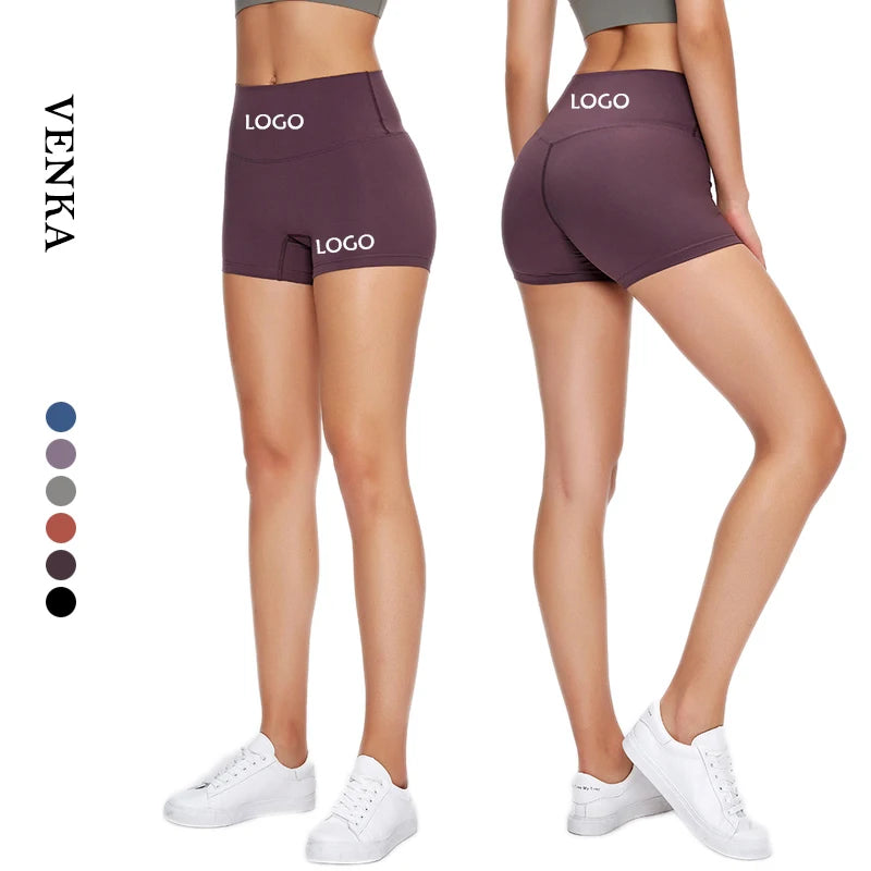 Ladies Solid High Quality High Waist Workout Training Running Athletic Tight Pant Gym Yoga Biker Shorts Women Four-Way Stretch