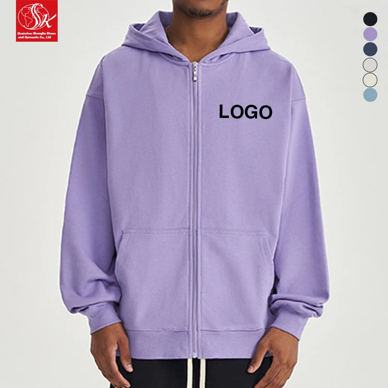 Autumn/Winter 450g Heavyweight Oversized Pullover Cardigan Sweater Zip-Up Hood Casual Solid Color Jacket for Teenagers ODM