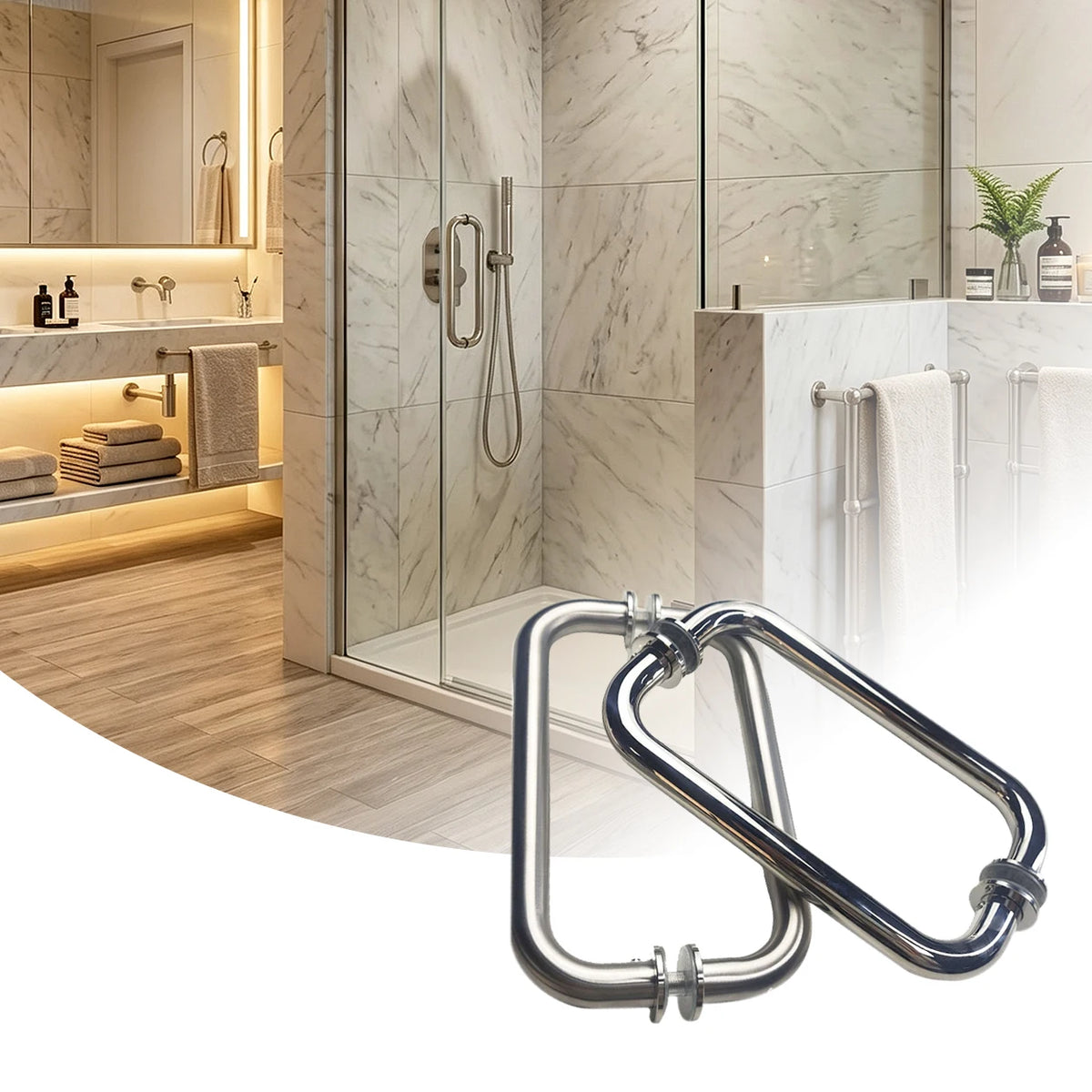 Minimalist Stainless Steel Shower Door Handles with Various Surface Treatments Supplier of Shower Room Hardware Accessories MegaBDM