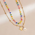 Women's 3-Layer Beaded Jewelry Necklace Colorful Freshwater Pearl Chains with Waterproof Titanium Steel Fashionable Accessory