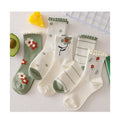 Autumn/Winter Green Lace Mori Girl Cotton Socks Cute Mid-tube Crew Length Casual Knitted Style