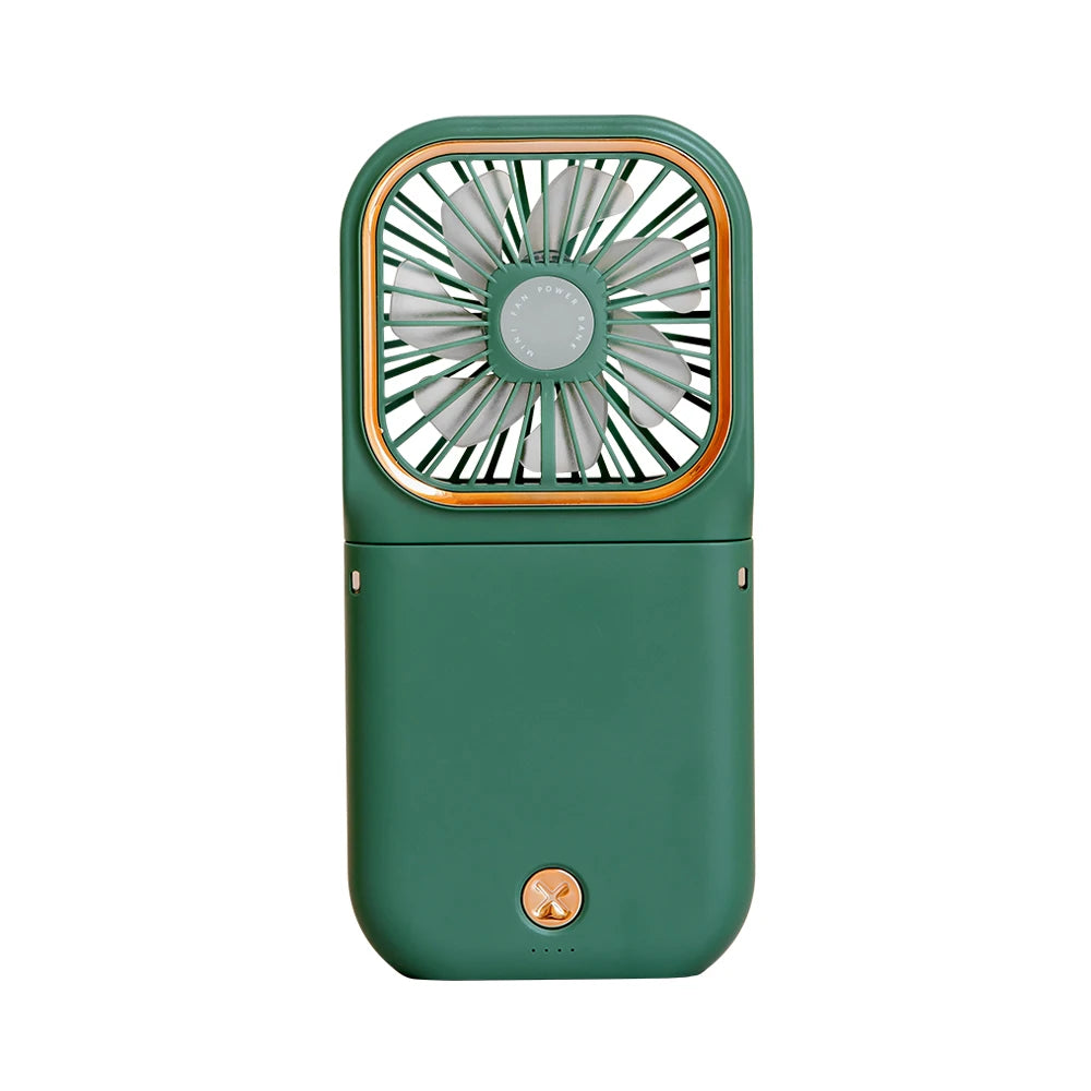 New Design Handheld and Foldable Hanging Neck Fan 3 in 1 Small Fan with Phone Stand Power Bank Mini Portable Folding Fan