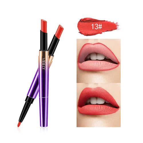 High Quality Fashion 2 in 1 Waterproof Long Lasting Double-head Semi-matte Lipstick Lip Liner
