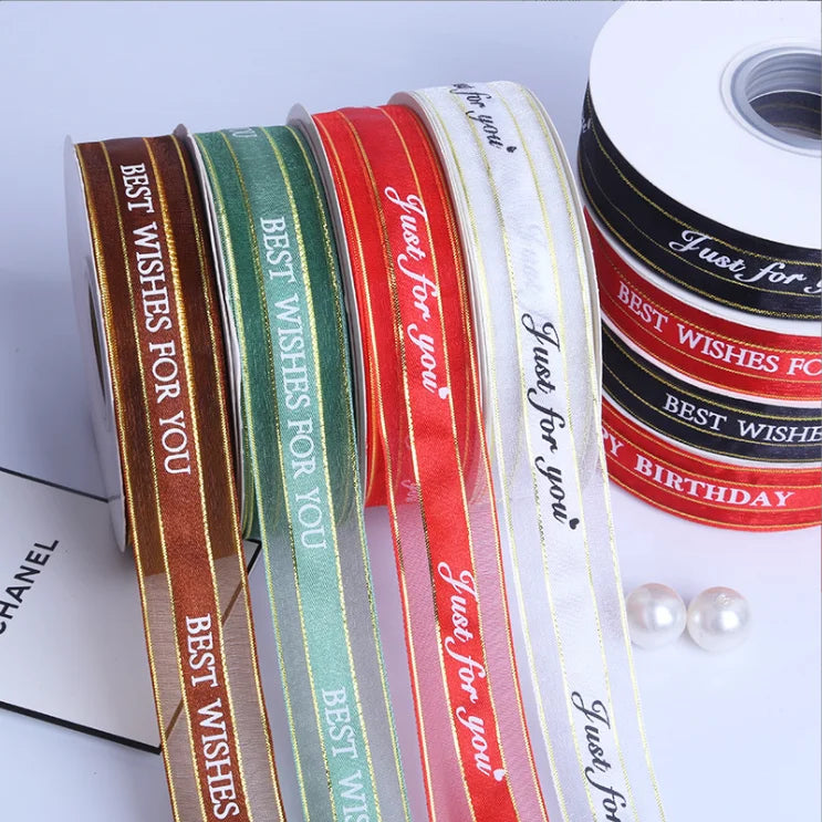 2023 Happy Birthday Polyester Ribbon Spool 40mm*5yds Cake Box Binding Gift Decoration Flower Ribbon