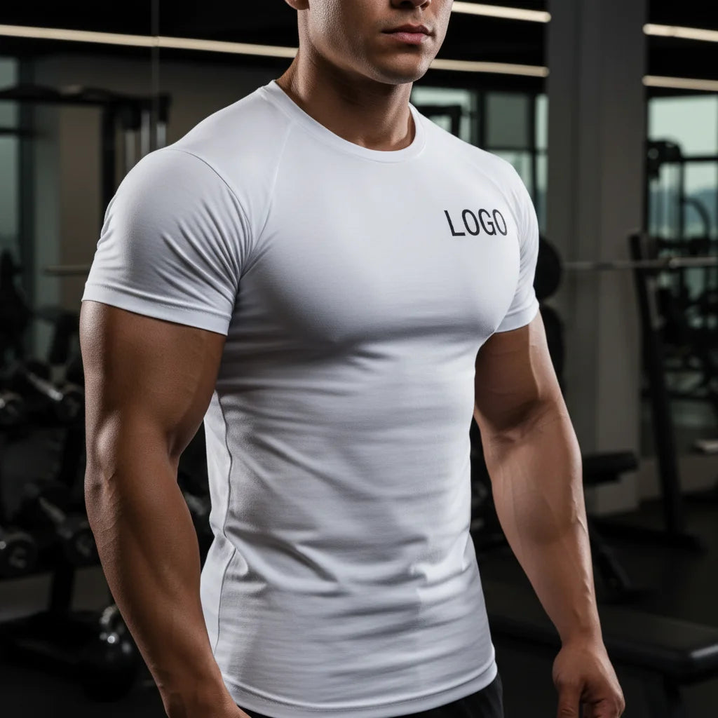Factory Wholesale Quick Dry Active Wear Men's Muscle Fit Short Sleeve T-Shirt Gym Custom Logo Spandex/Polyester Solid Color
