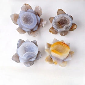 Factory Price Hand Carved Crystal Lotus Flowers Gemstone Crafts Druzy Agate Geode Lotus