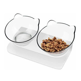 Cat Elevated Double Transparent Plastic Bowl Pet Feeding Bowl Raised The Bottom Cats and Small Dogs Cute Cat Face Bowl