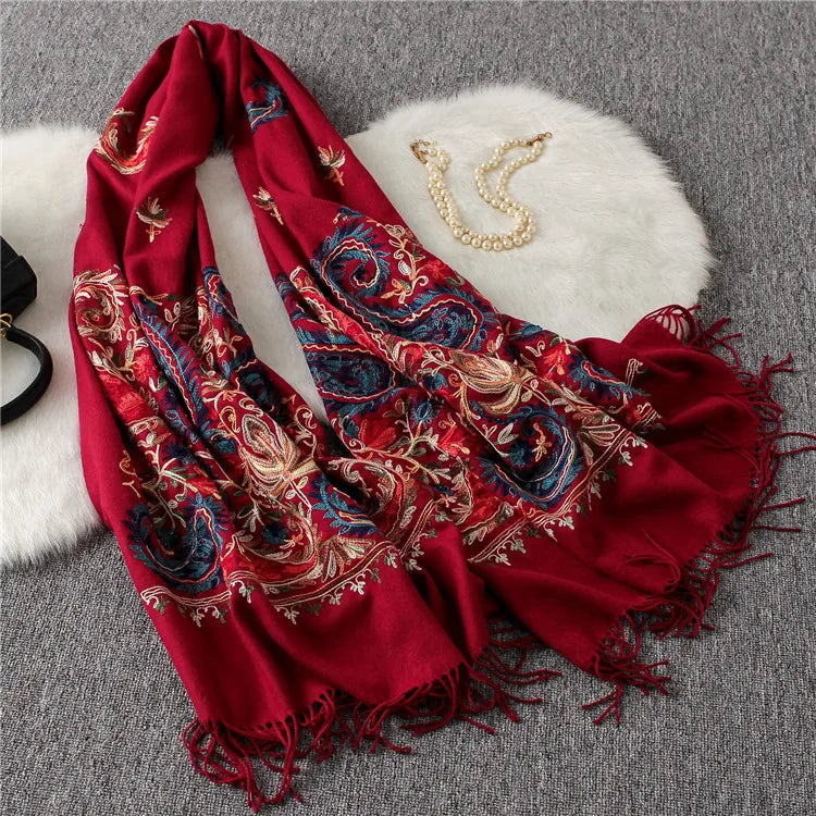 2023  Nepal Hijab Floral Embroidery Designs Scarf Ethnic Scarves & Shawls