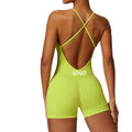 2024 Nylon Pad Hollow Out Women Cross Strap One Piece Jumpsuit Workout Shorts Bodysuit Gym Sport Fitness Romper
