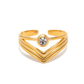 Charm Stainless Steel 18K Gold Plated Opening Ring Gift Cubic Zirconia Mulit Layer V Shaped Rings