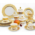 Karosa 24pcs Embossed Gold Porcelain Tea Set Luxury Style Bone China Coffee Set