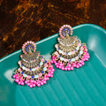 Women 's Rose Red Peacock Dripping Oil Bollywood Earrings Boho Ethnic Big Sector Beads Tassel Gold Alloy Dangle Earrings