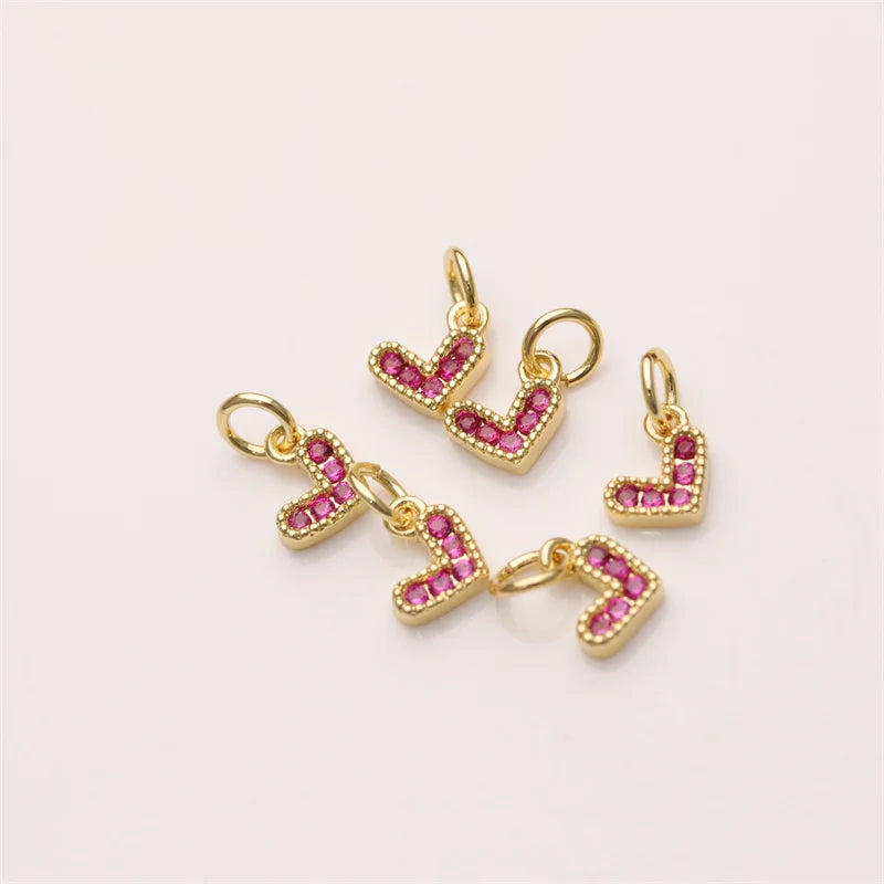 18K Brass Gold Plated With Red CZ Paved Heart Shape Charm for Jewelry Making