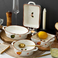 Solhui Vintage Hand-made Two-ear Large Ceramic Baking Tray Cheese Plates Microwave Safe