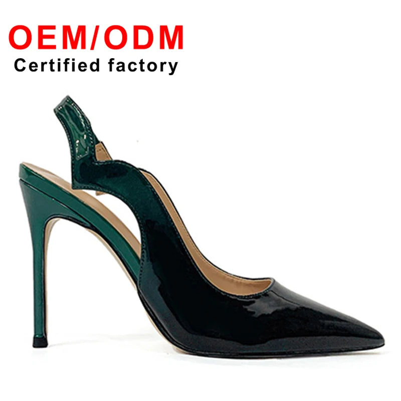 2025 New Women's Elegant Patent Leather Pointed Thin Heel Sandals High Heels Summer Trendy High Shoes Brand Shoes for Women