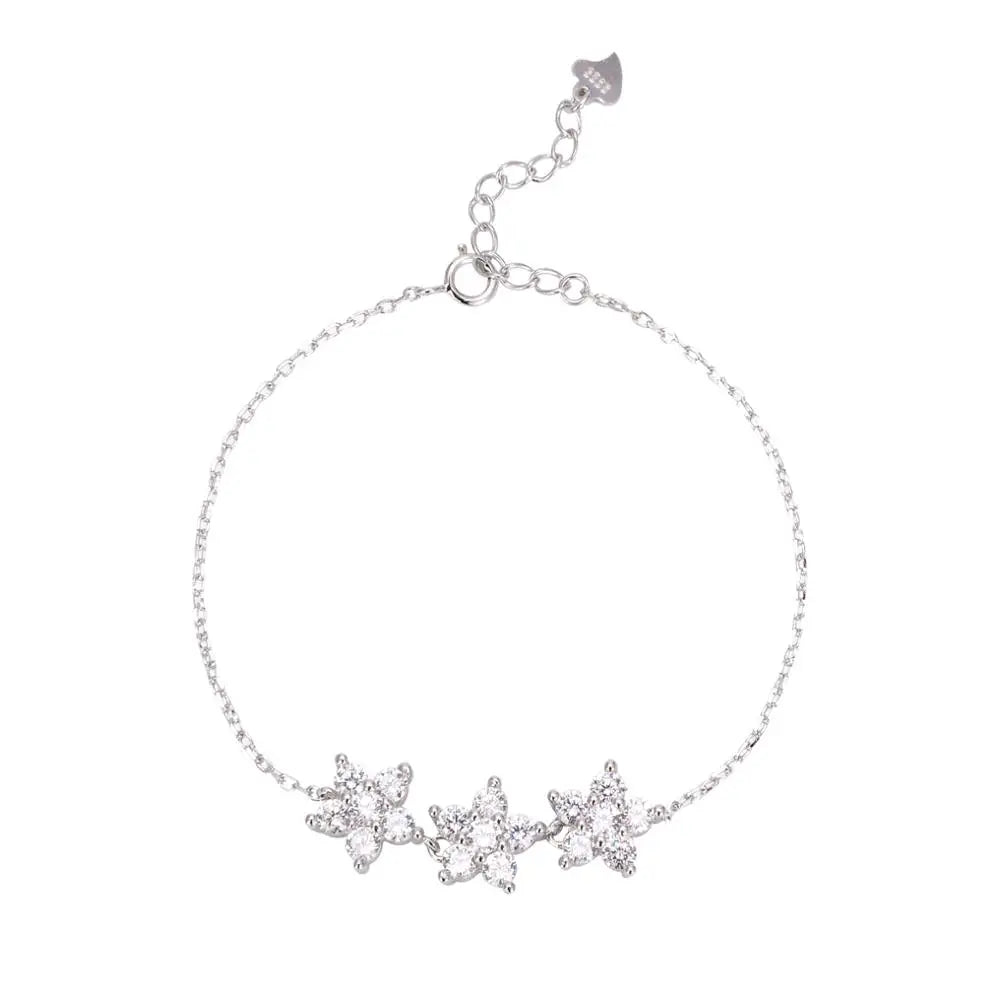 ZHILIAN Simple Design Flower Shape Bracelet for Woman Fine Jewelry 925 Sterling Silver Bangles Bracelet