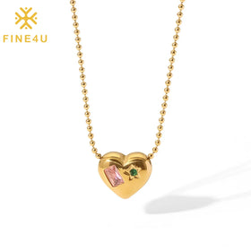 New Fashion Women Jewelry Collare Gold Plated Bead Chain Stainless Steel Aesthetic Zirconia Heart Necklace