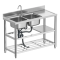 Freestanding Stainless Steel Double Bowl Kitchen Sink with Multifunctional Shelf Kitchen Furniture