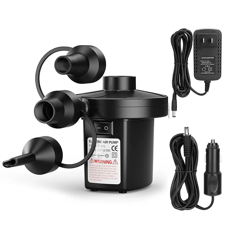 Electric Air Pump with 3 Nozzles 110V AC/12V DC Portable Quick Fill Perfect Inflator Deflator Pumps for Inflatables
