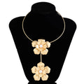 Trendy Stylish Y2K Gold Plated Tassel Necklet Personalized Punk Double Flowers Choker Necklace for Ladies