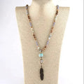 6mm Crystal Glass Natural Gemstone Beads Pic jasper Amazonite Leaf Pendant Necklace