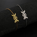 Triple Moon Goddess Bracelet Pentagram Charm Stainless Steel Women Bracelet Amulet Vintage Jewelry