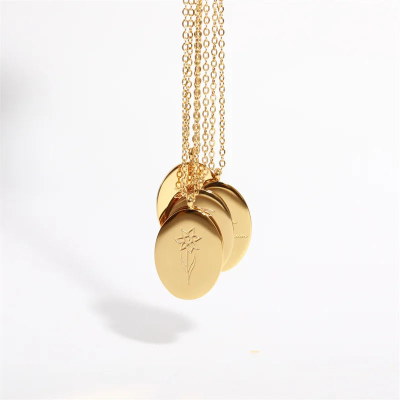 DAIHE 2025 New Style 18k Gold Plated Stainless Steel 12 Birth Month Flower Pendant Necklace