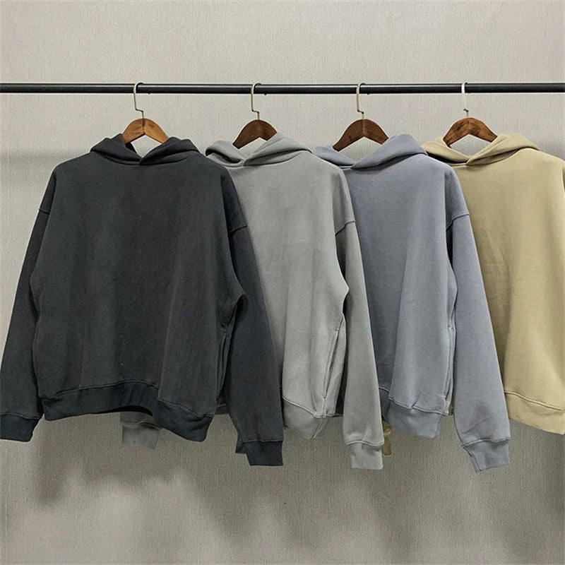 High Quality Custom Printed Label Heavy Hoodie Vintage Wash Black Hoodie With Side Pockets Hoodies