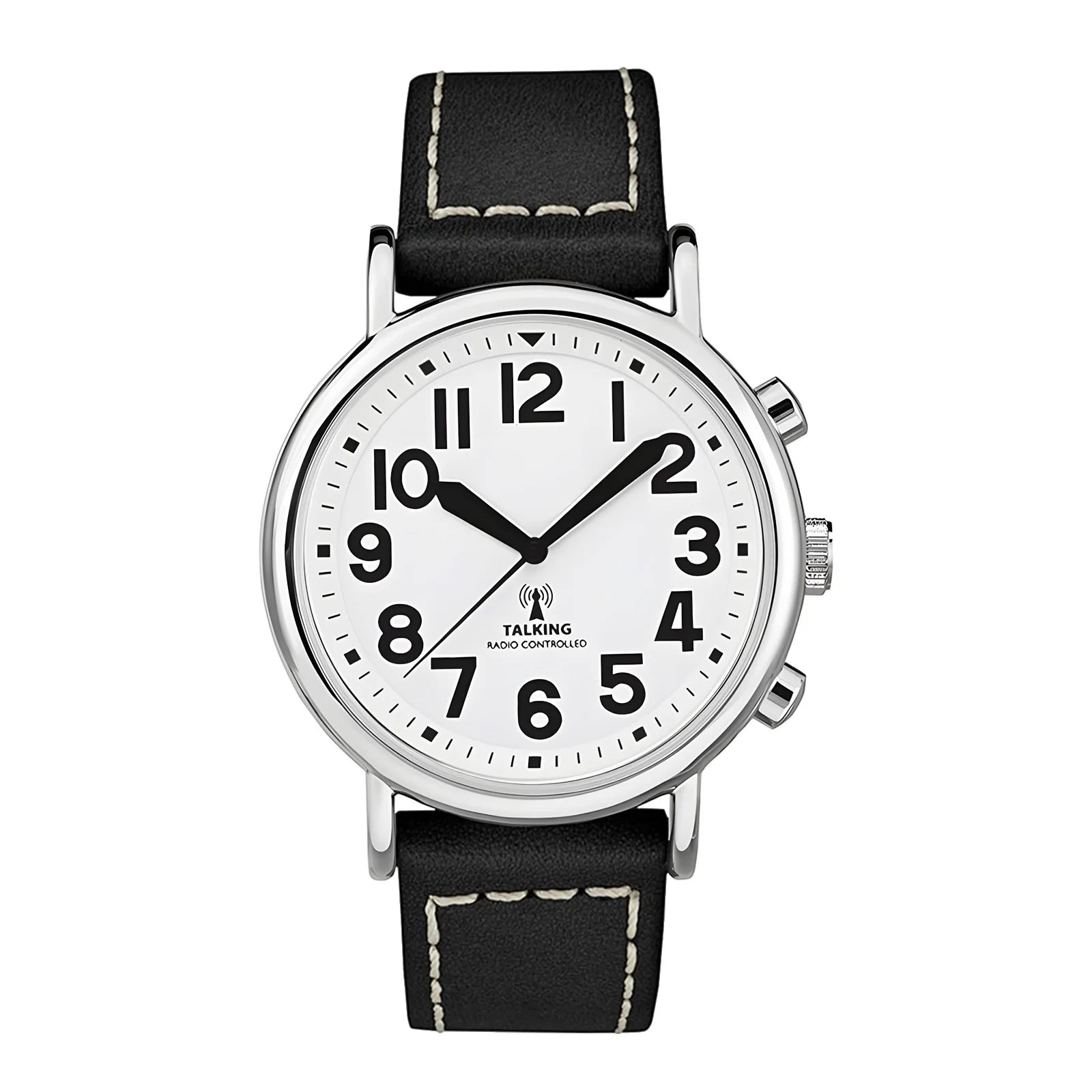 Radio Controlled Atomic Talking Watch With Leather Strap for Visually Impaired Elderly or Blind