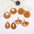 2025 Hot Selling Wooden Earrings Fashionable Geometric Exaggerated Statement Earrings Personality Cutout Wood Earrings