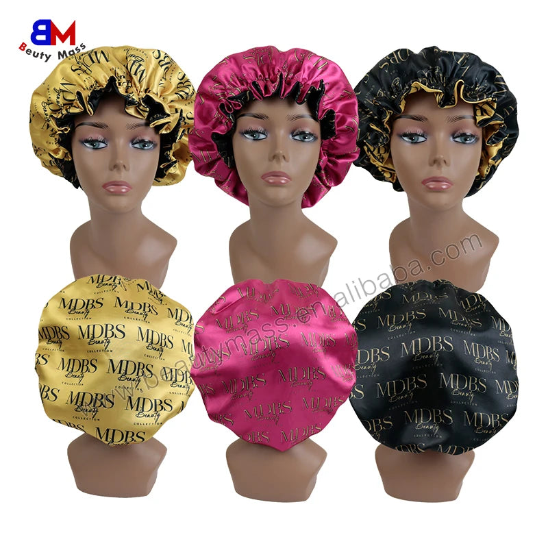 Wholesale Soft Silk Satin Designer Bonnet Double Layer Women Sleeping Cap Luxury Inspired Bonnets Brand Satin Hair Bonnet