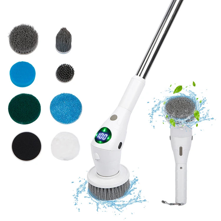 Long Handle 3 Speed LED Display Electric Spin Scrubber Brush for Bathroom Kitchen Floor Tile Car