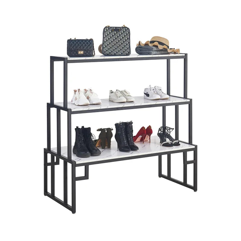 Retail Shoes Rack Display Metal Handbag Display Stand 3 Tiers Clothing Boutique Display Showcase Table Furniture